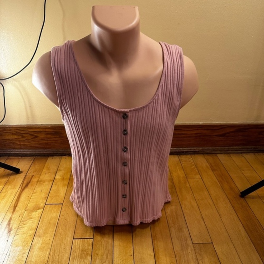 Madewell Pink Ribbed Button-Down Tank Top